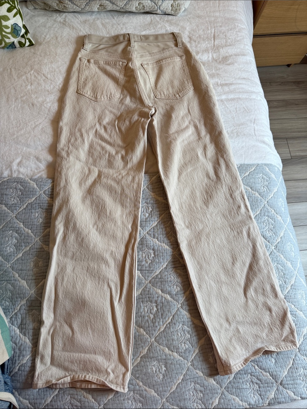 High-Rise Straight Leg Women’s Jeans Denim/leather — Cream - Picture 3 of 3